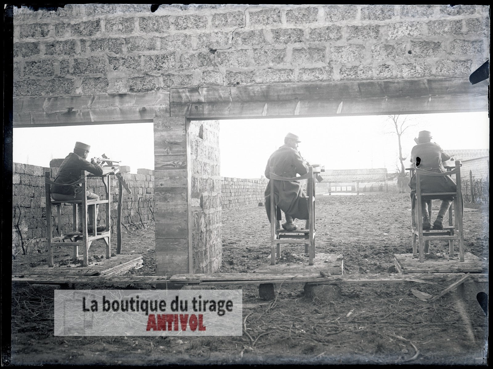 Exercice militaire, tir fusil, plaque verre, photo ancienne, négatif 9x12 cm