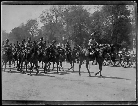 Plaque verre photo ancienne négatif noir et blanc 4x6 cm chevaux garde vintage 