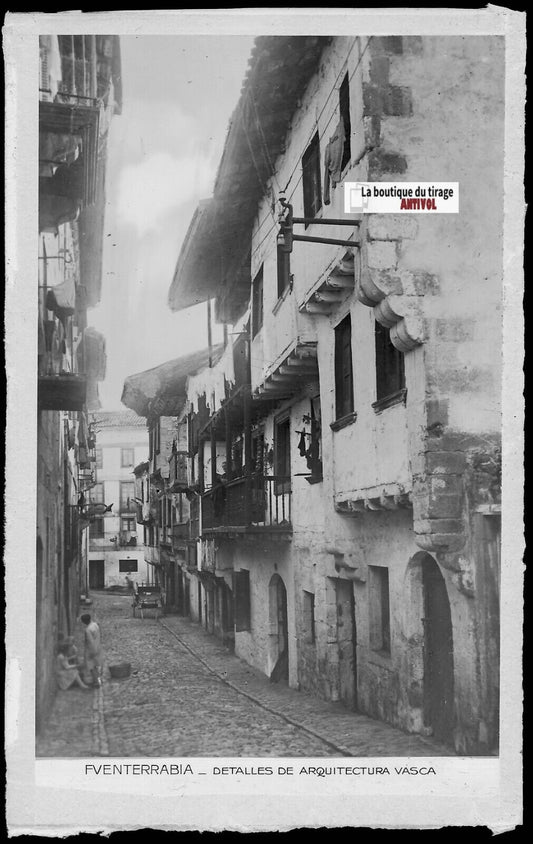 Plaque verre photo vintage négatif noir & blanc 9x14 cm Fuenterrabia 0914077