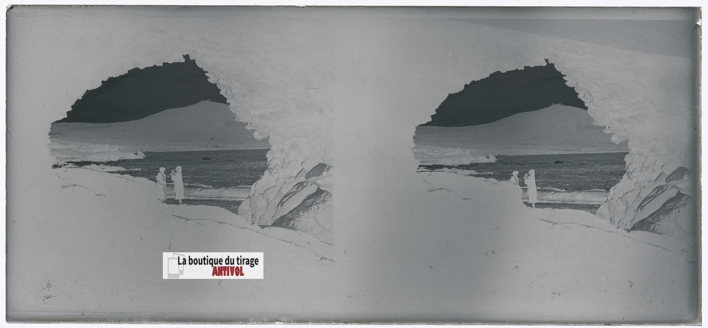 Algérie, paysage mer, plaque verre, photo stéréo, négatif N&B 6x13 cm