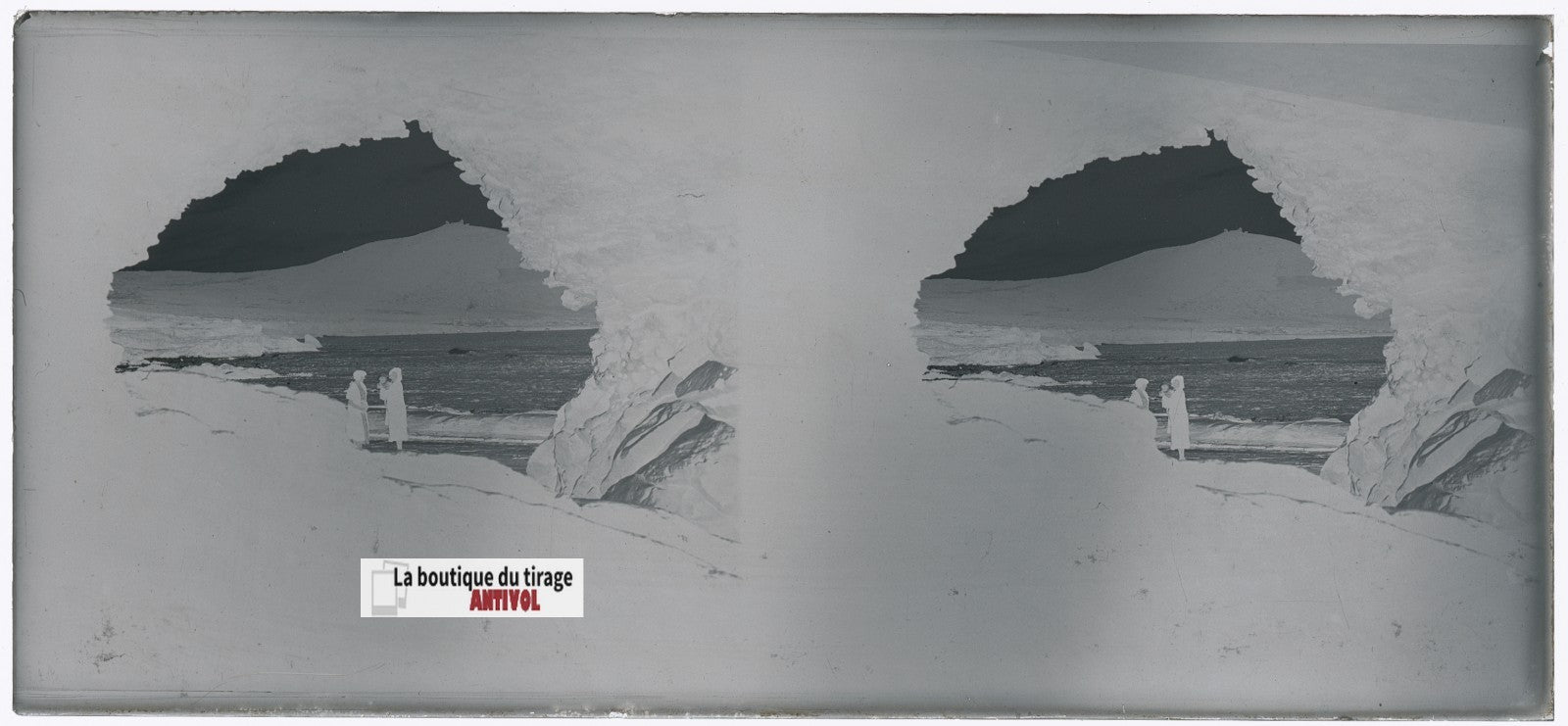 Algérie, paysage mer, plaque verre, photo stéréo, négatif N&B 6x13 cm