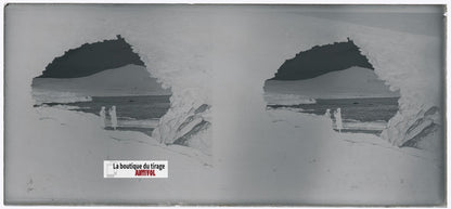 Algérie, paysage mer, plaque verre, photo stéréo, négatif N&B 6x13 cm