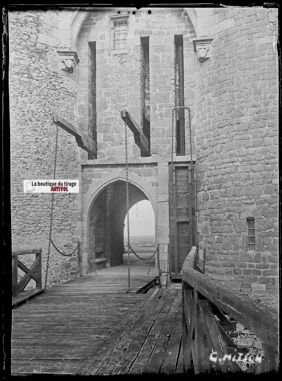 Château Montmuran, Nitsch, Plaque verre photo, négatif noir & blanc 9x12 cm