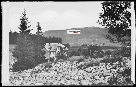 Plaque verre photo ancienne, négatif noir & blanc 9x14 cm, Les Rousses, montagne