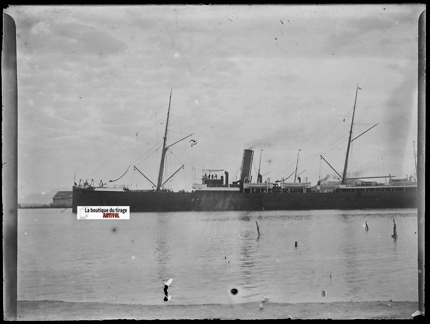 Jersey, Guernesey, bateau, Plaque verre photo, négatif noir & blanc 9x12 cm