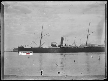 Jersey, Guernesey, bateau, Plaque verre photo, négatif noir & blanc 9x12 cm