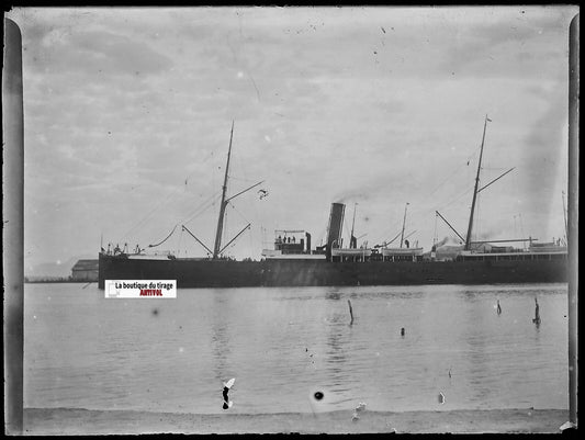 Jersey, Guernesey, bateau, Plaque verre photo, négatif noir & blanc 9x12 cm