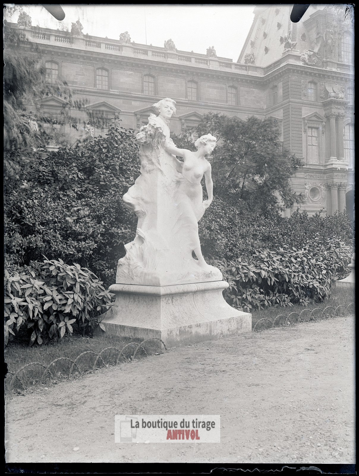 Jardin musée de Cluny, Paris, plaque verre, photo ancienne, négatif 9x12 cm