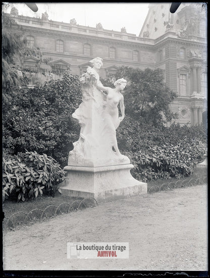 Jardin musée de Cluny, Paris, plaque verre, photo ancienne, négatif 9x12 cm