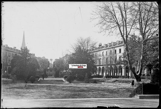 Mulhouse parc jardin, Plaque verre photo ancienne, négatif noir & blanc 10x15 cm