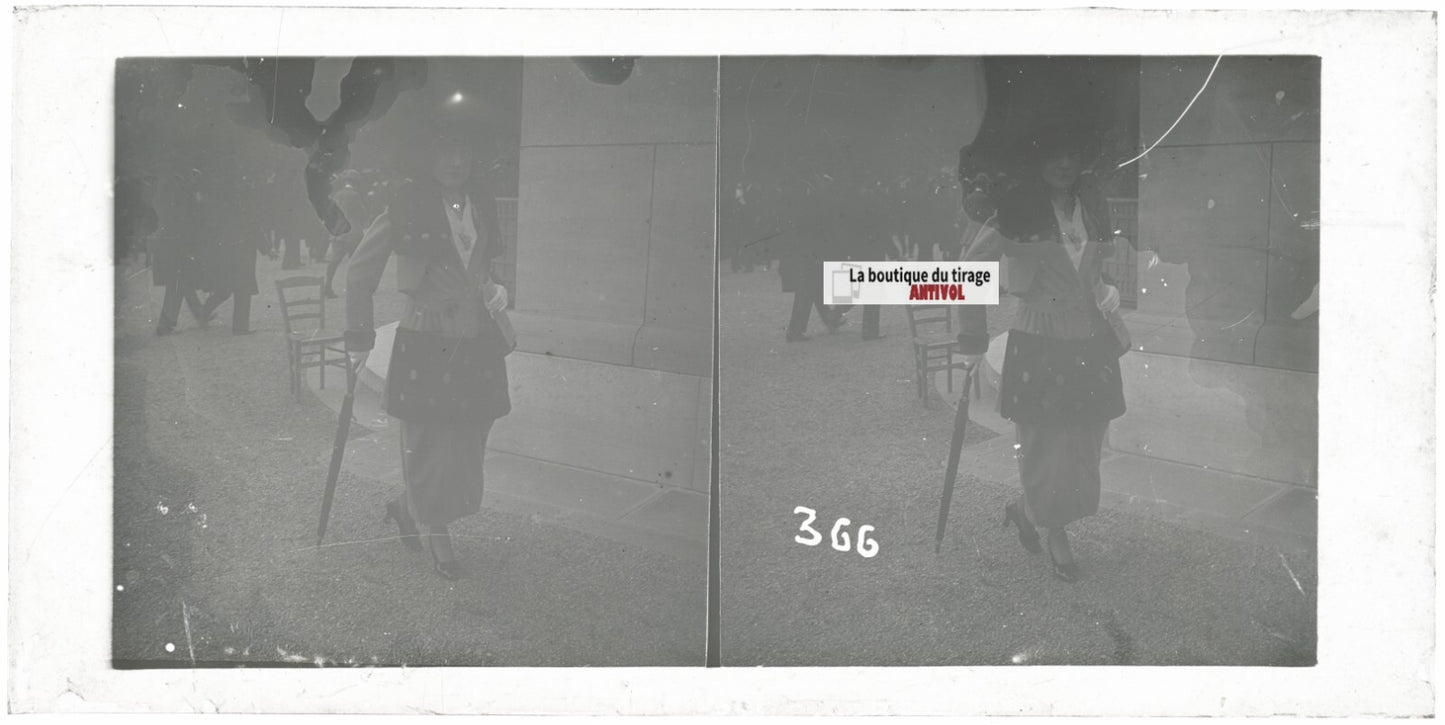 Hippodrome de Longchamp, Paris, plaque verre stéréoscopique, positif 8,5x17 cm