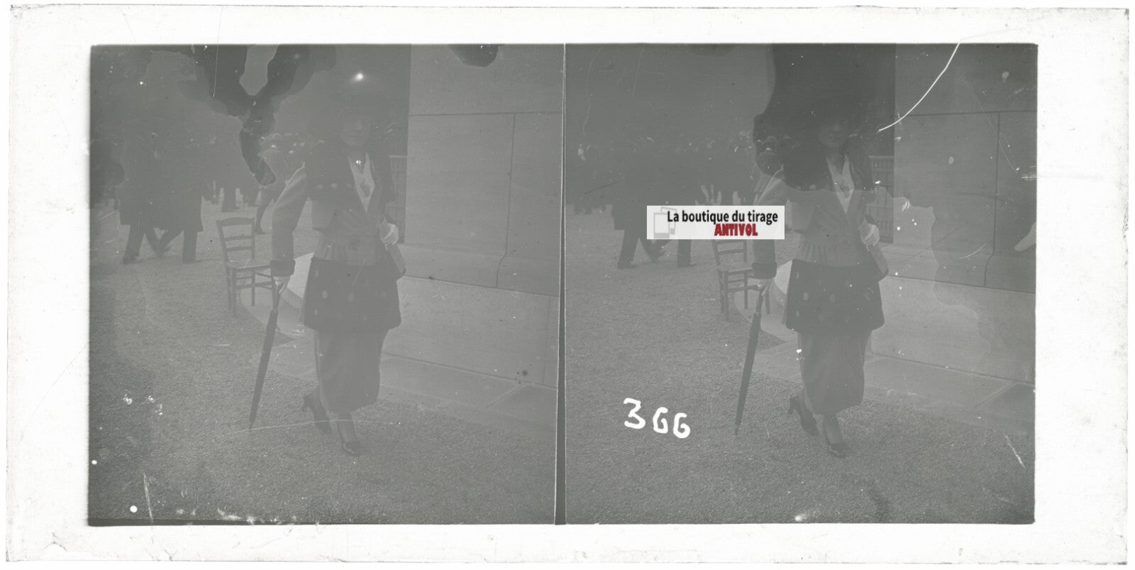 Hippodrome de Longchamp, Paris, plaque verre stéréoscopique, positif 8,5x17 cm