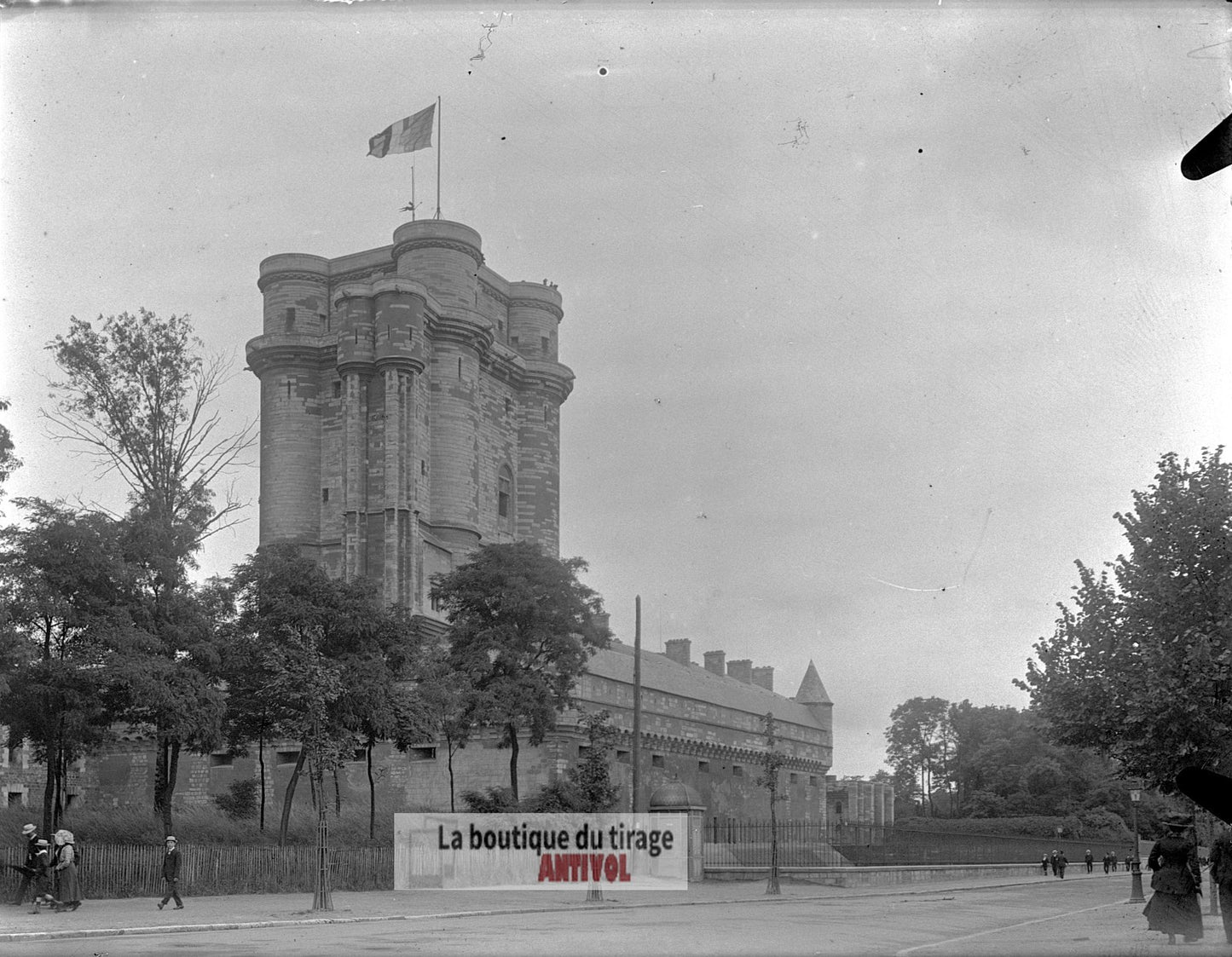 Donjon de Vincennes, France, plaque verre, photo ancienne, négatif 9x12 cm