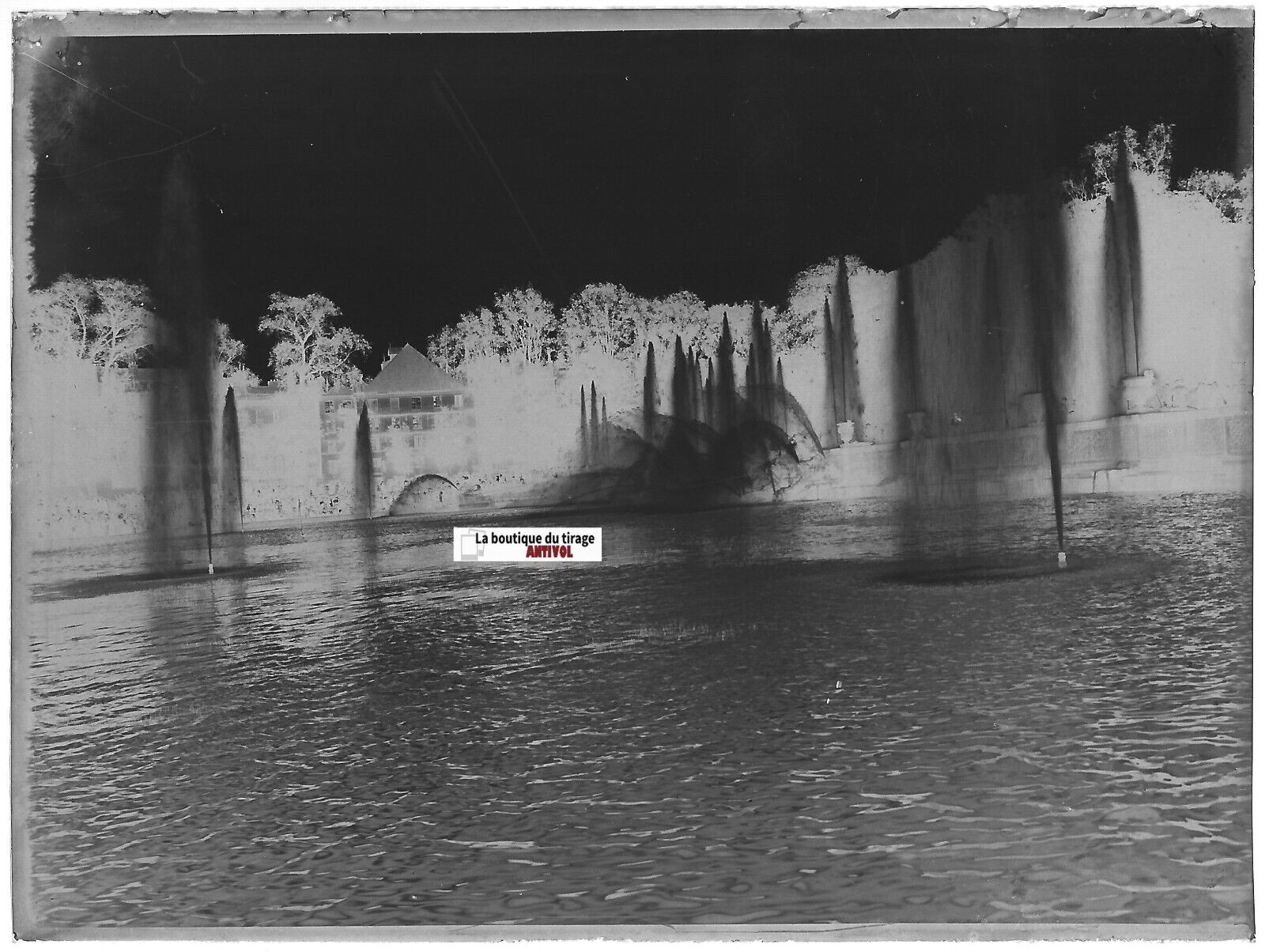 Bassin de Neptune, Versailles, Plaque verre photo, négatif noir & blanc 9x12 cm