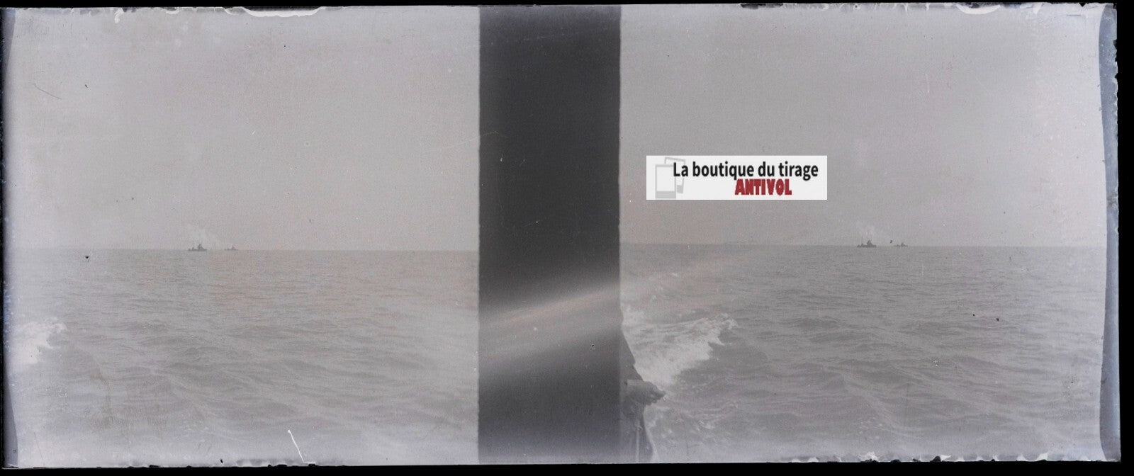 Bateau, mer, Plaque verre stéréoscopie, négatif noir & blanc 4,5x10,7 cm