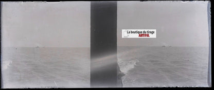 Bateau, mer, Plaque verre stéréoscopie, négatif noir & blanc 4,5x10,7 cm