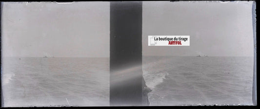 Bateau, mer, Plaque verre stéréoscopie, négatif noir & blanc 4,5x10,7 cm