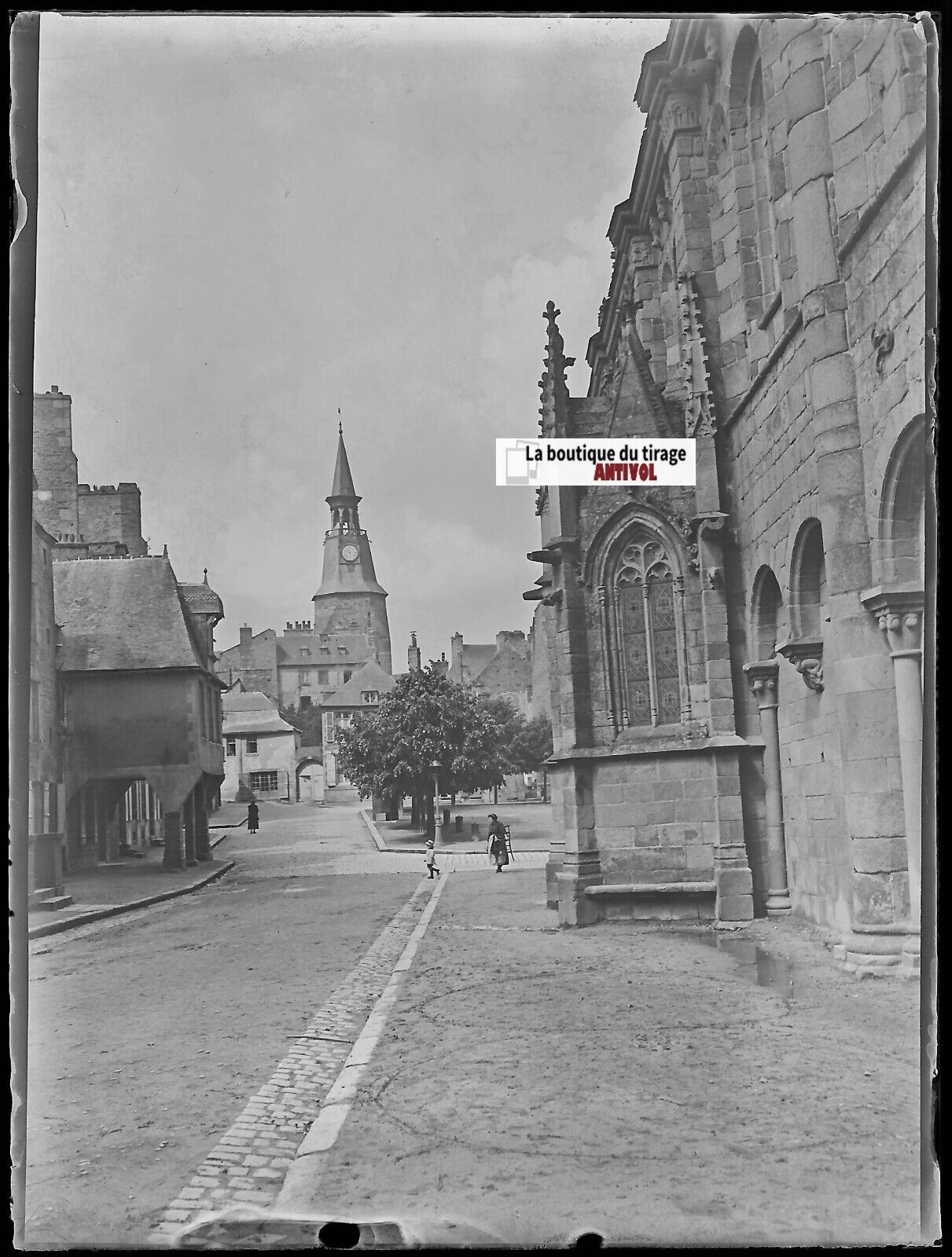 Dinan, Église Saint-Sauveur, Plaque verre photo, négatif noir & blanc 9x12 cm