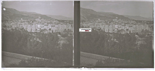 Tourrettes-sur-Loup, Plaque verre photo stéréo, positif noir & blanc 6x13 cm