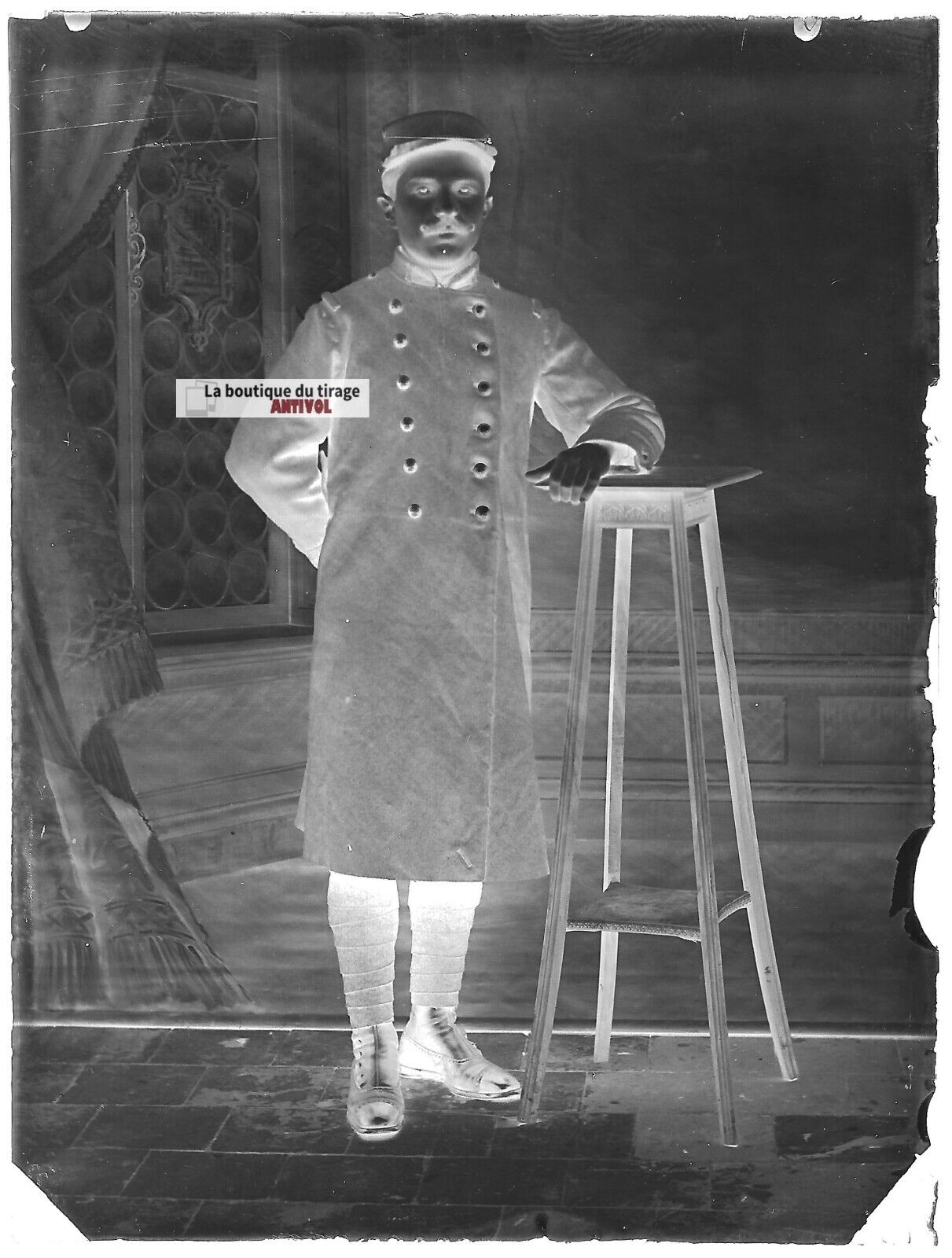 Plaque verre photo ancienne négatif noir et blanc 9x12 cm soldat France vintage 