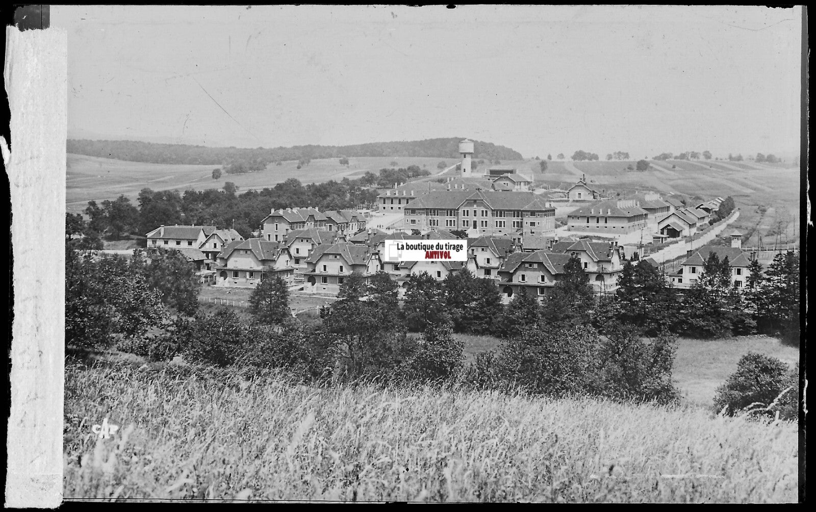 Plaque verre photo négatif noir & blanc 9x14 cm, camp militaire Langensoultzbach