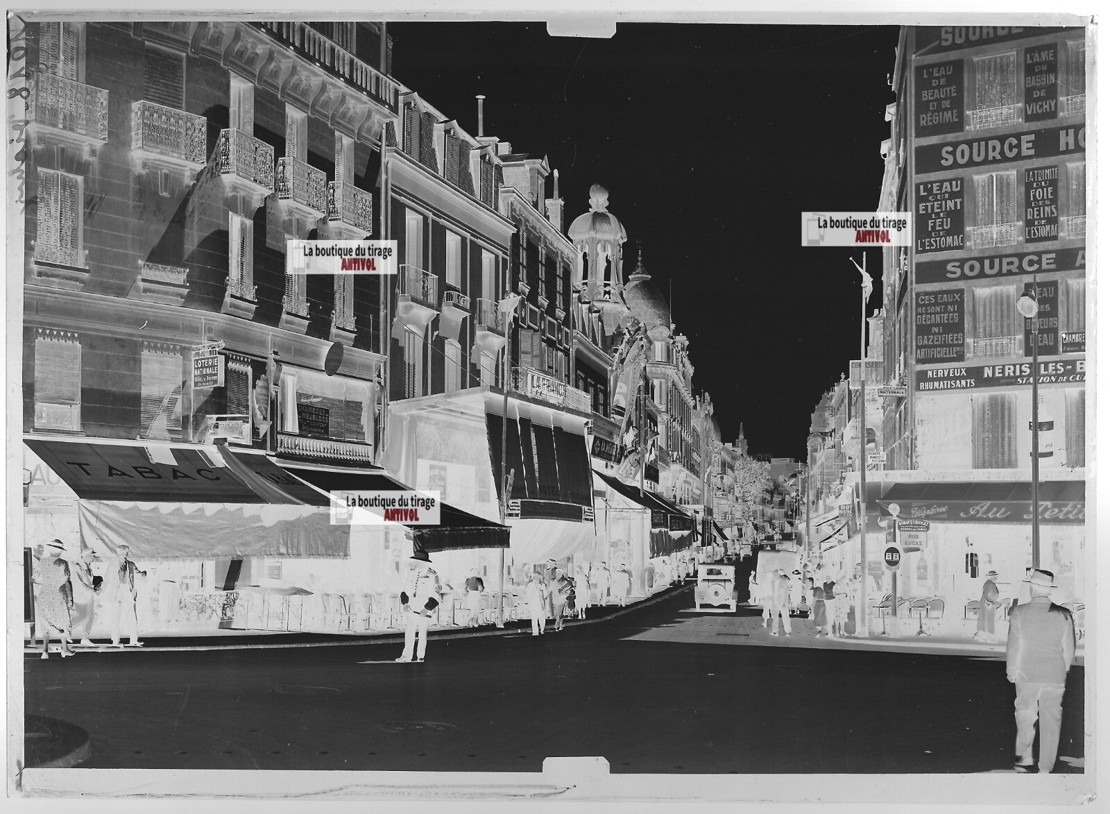 Plaque verre photo ancienne négatif noir et blanc 13x18 cm Vichy ville France