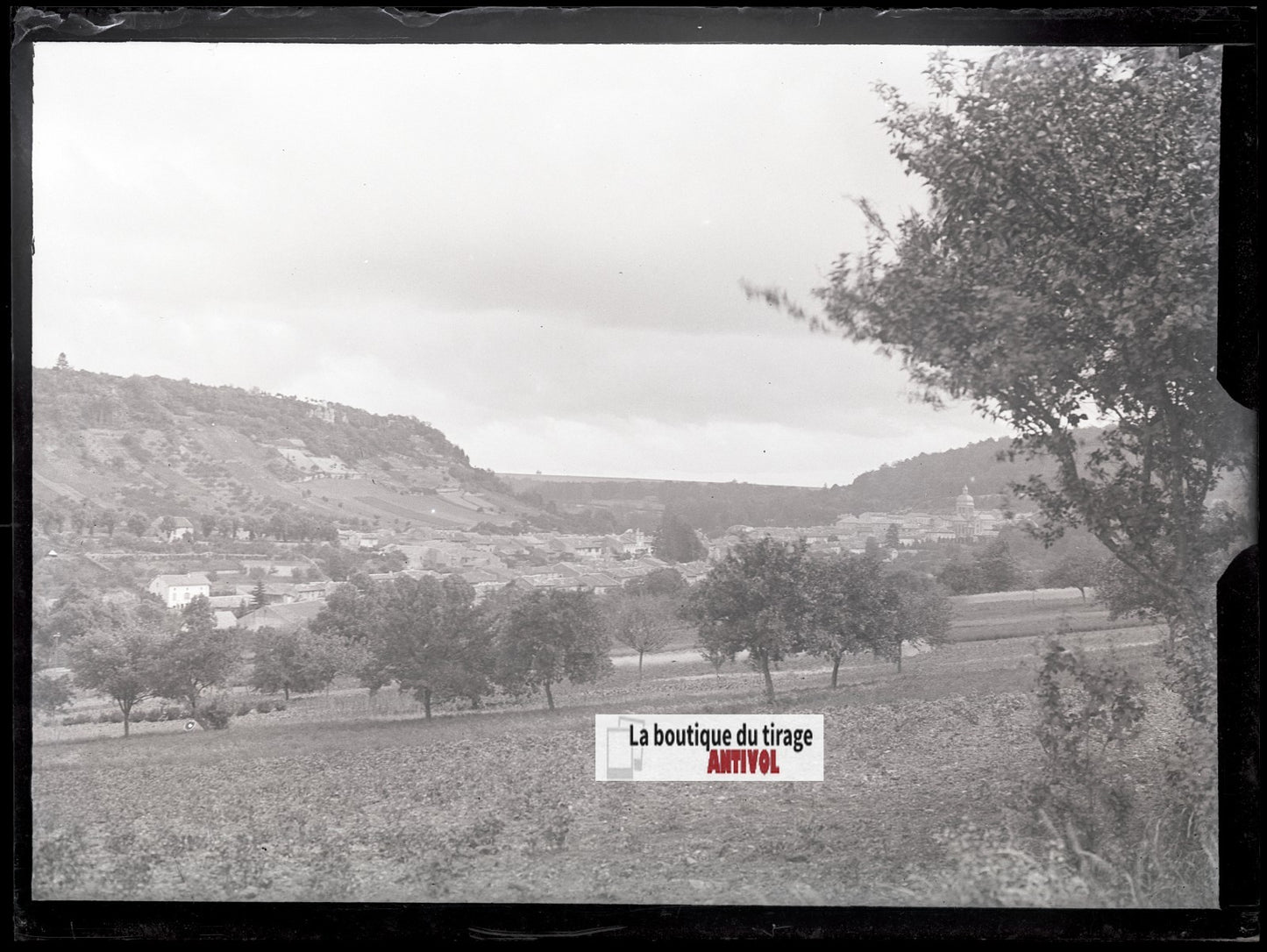 Saint-Claude village, photo ancienne plaque verre, négatif noir & blanc, 9x12 cm