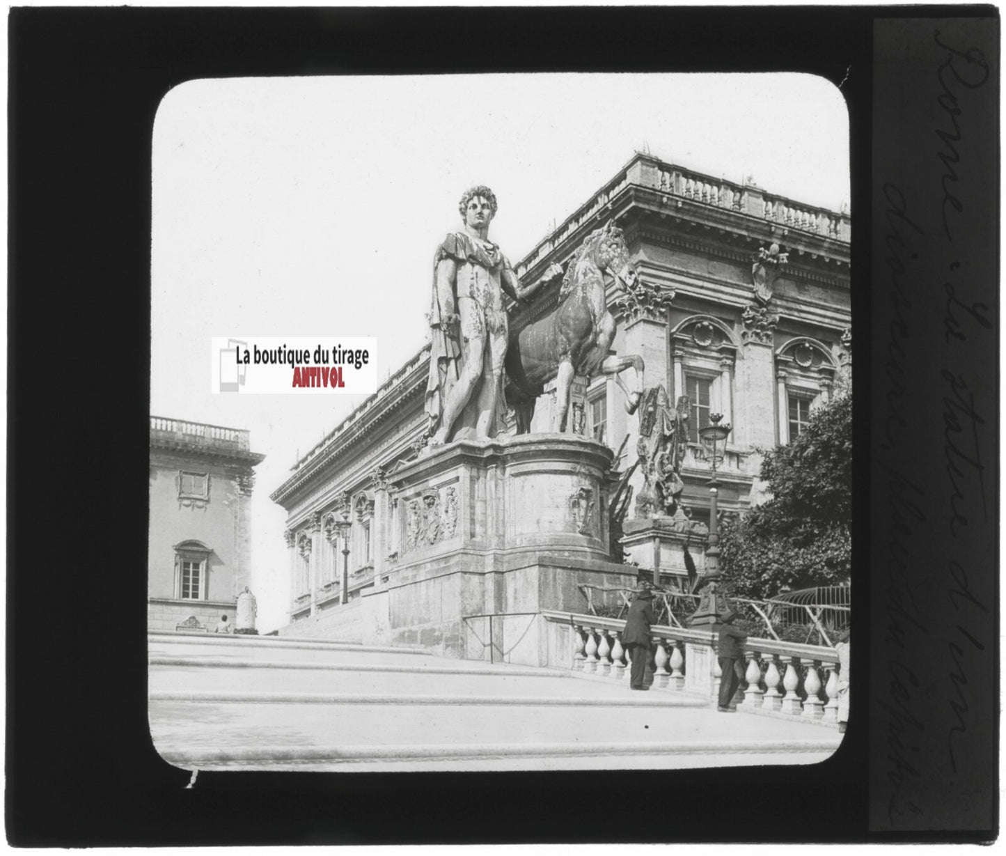 Place du Capitole, Rome, photo ancienne plaque verre, positif 8,5x10 cm