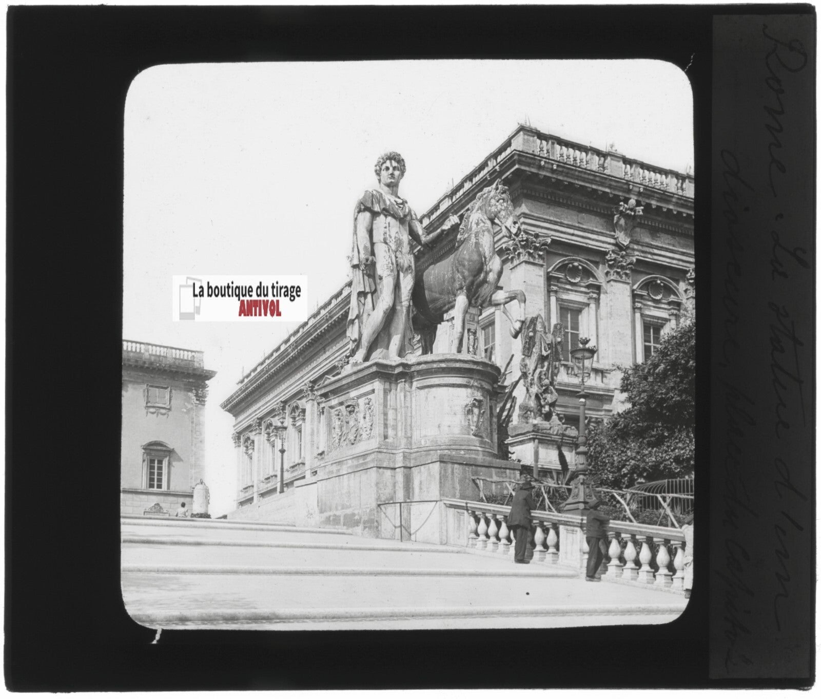 Place du Capitole, Rome, photo ancienne plaque verre, positif 8,5x10 cm
