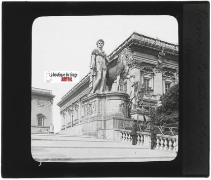 Place du Capitole, Rome, photo ancienne plaque verre, positif 8,5x10 cm