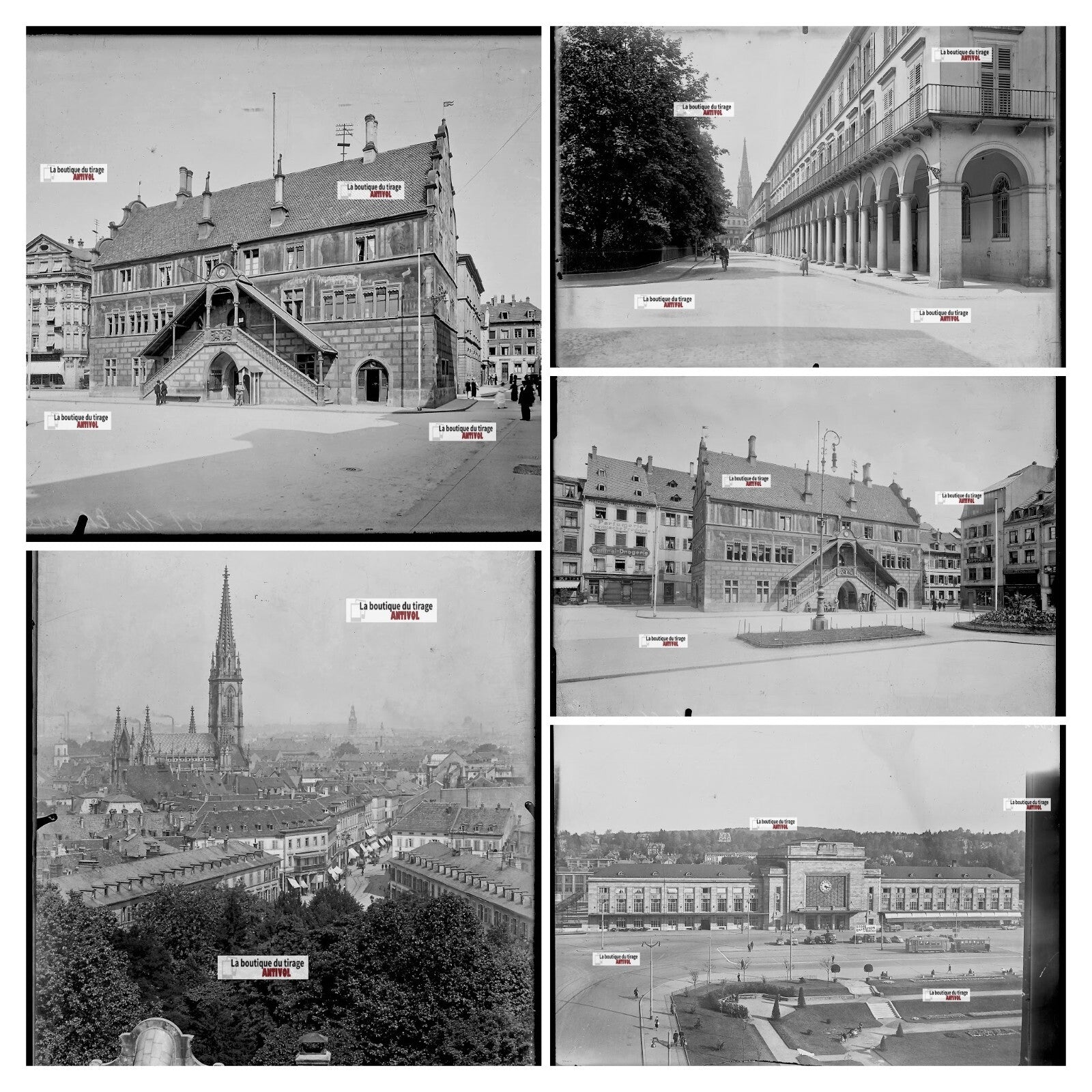 Mulhouse Haut-Rhin Alsace France, photo plaque verre, lot de 5 négatifs 13x18 cm