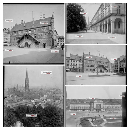 Mulhouse Haut-Rhin Alsace France, photo plaque verre, lot de 5 négatifs 13x18 cm