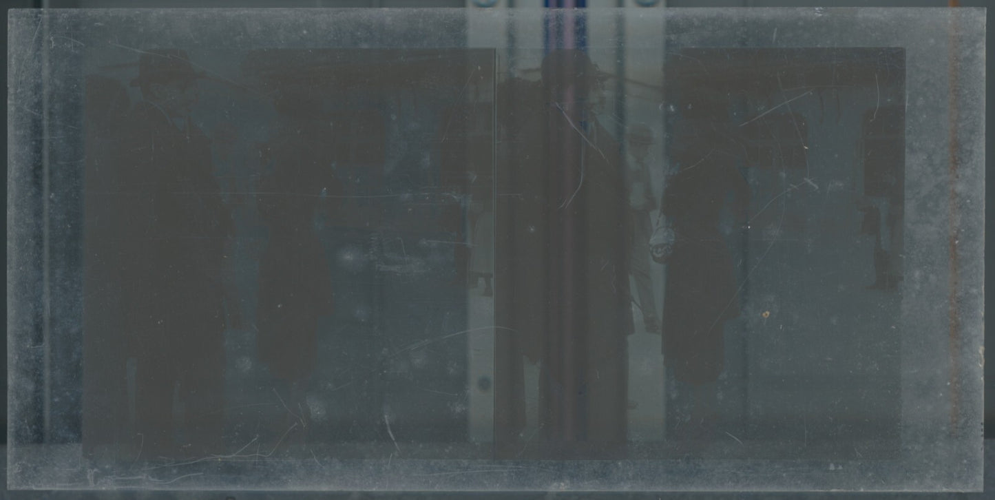 Scène de vie, Longchamp, Paris, plaque verre stéréoscopique, positif 8,5x17 cm