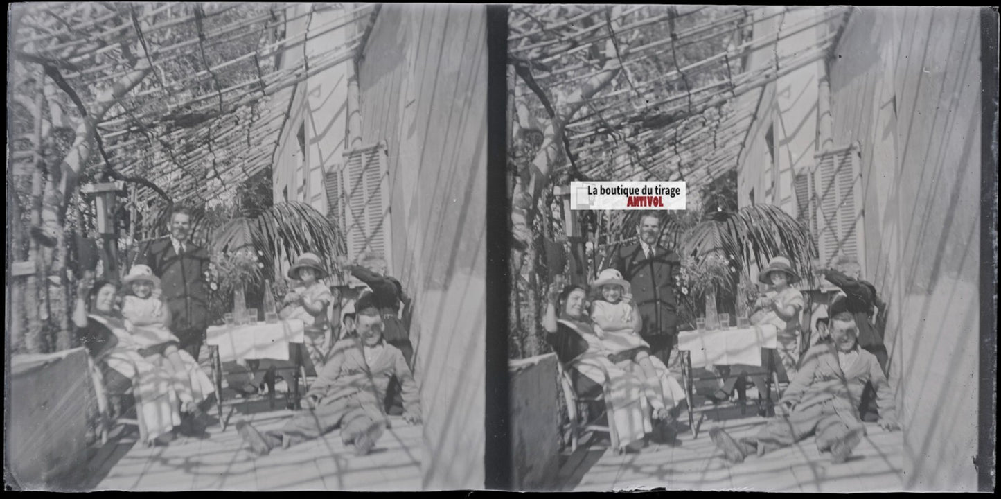 Normandie, famille maison, stéréoscopie plaque ancienne verre, négatif 9x18 cm