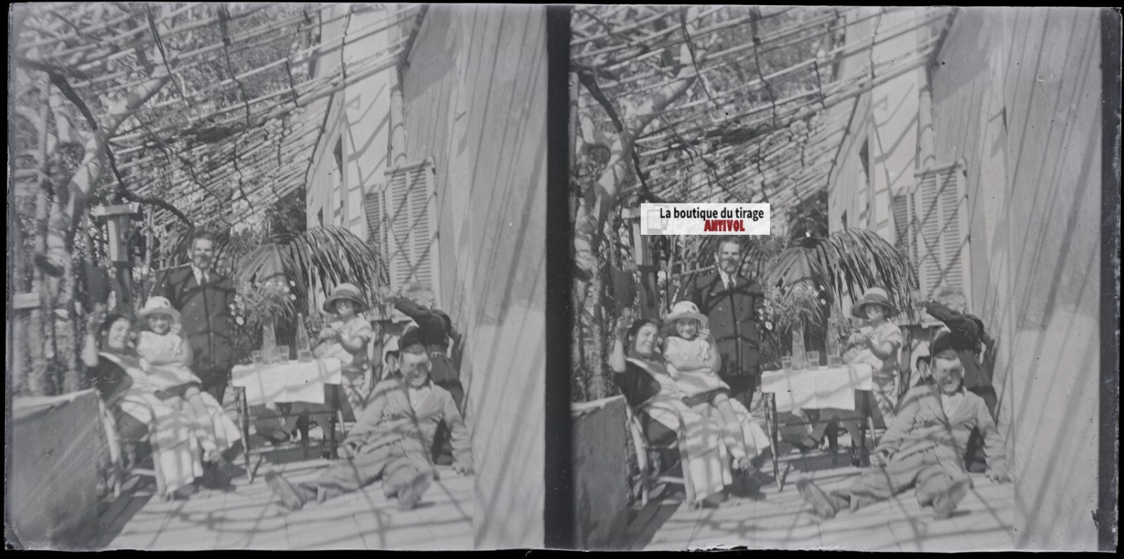 Normandie, famille maison, stéréoscopie plaque ancienne verre, négatif 9x18 cm