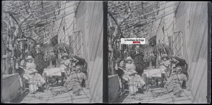 Normandie, famille maison, stéréoscopie plaque ancienne verre, négatif 9x18 cm