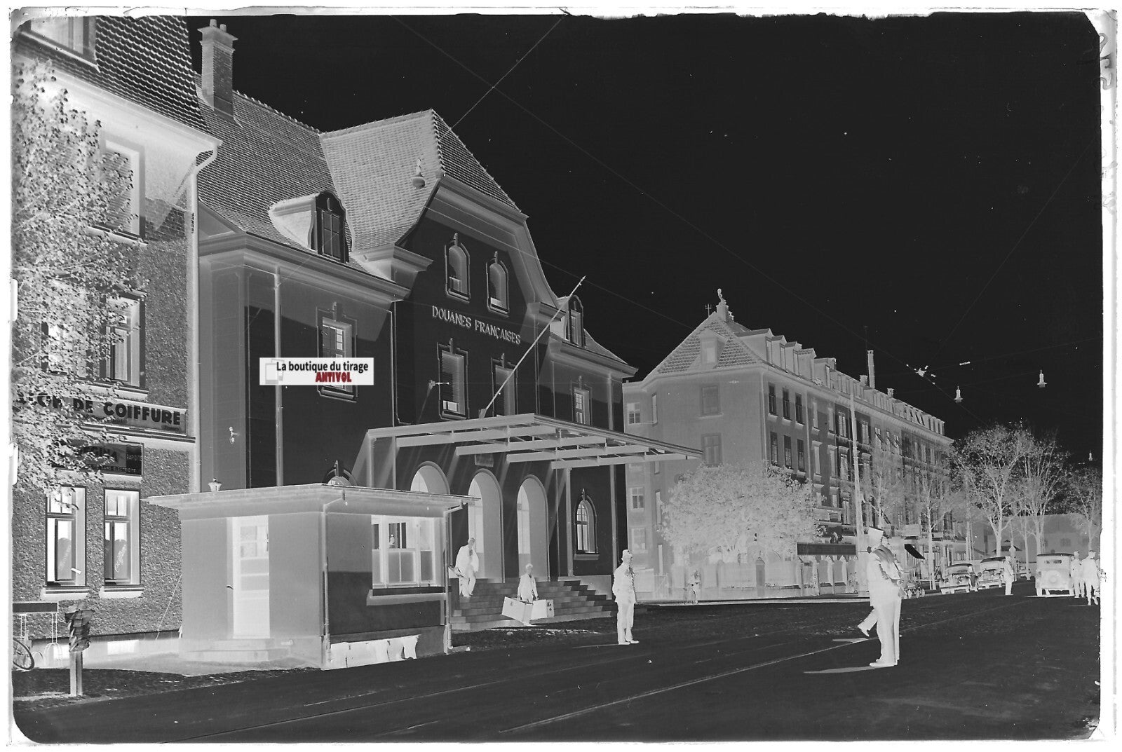 Saint-Louis, douanes, Plaque verre photo ancienne, négatif noir & blanc 10x15 cm