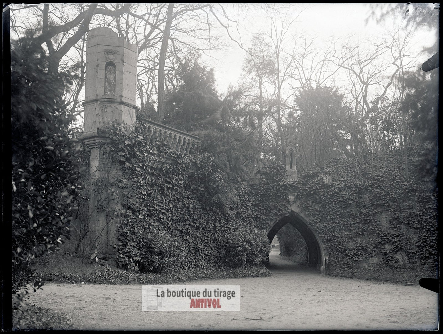 Bagatelle, Bois de Boulogne Paris, plaque verre, photo ancienne, négatif 9x12 cm