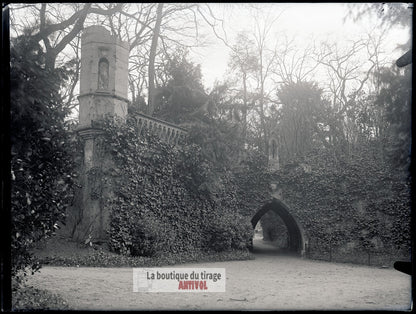 Bagatelle, Bois de Boulogne Paris, plaque verre, photo ancienne, négatif 9x12 cm
