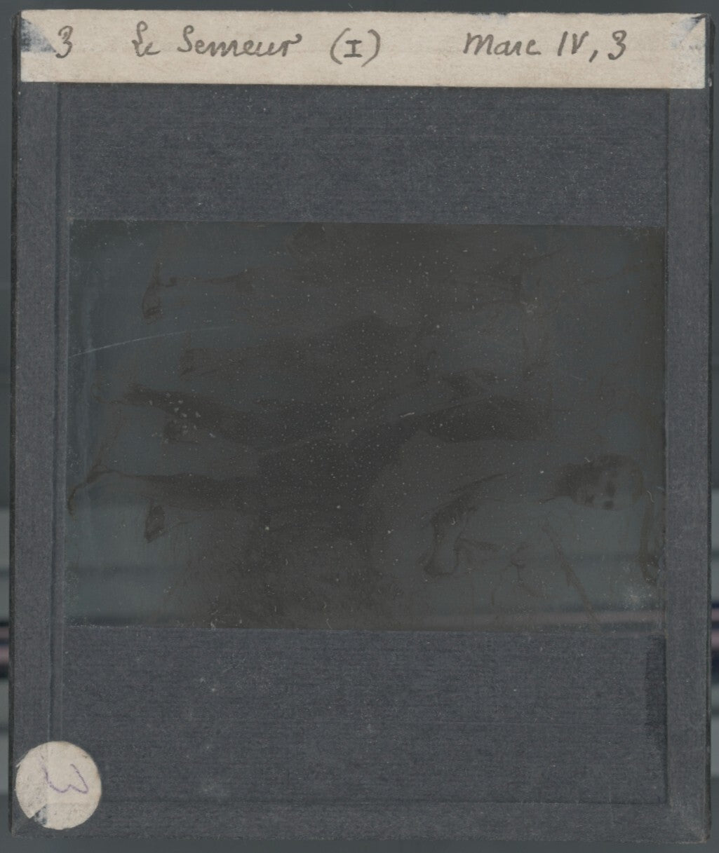 Marc, scène religieuse, dessin peinture plaque de verre, positif 8,5x10 cm