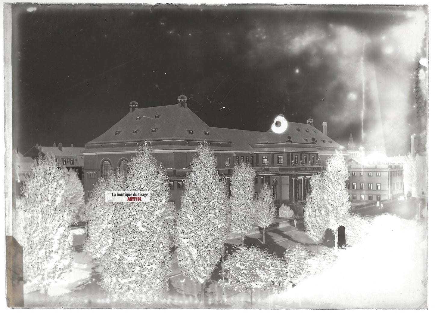 Plaque verre photo ancienne négatif noir et blanc 13x18 cm Bains Mulhouse