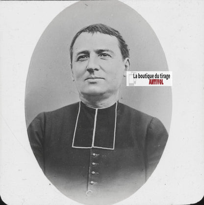 Portrait prêtre, église France, photo ancienne plaque verre, positif 8,5x10 cm