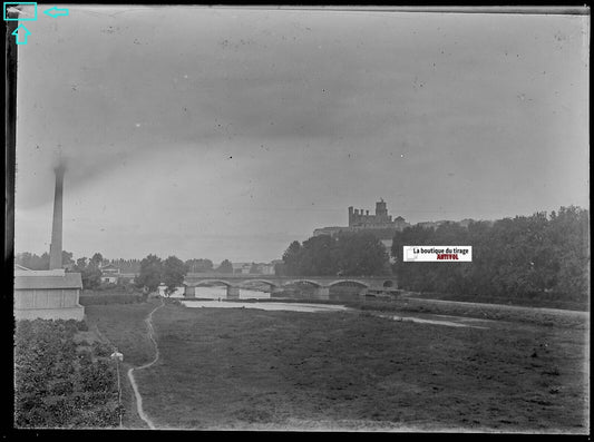 Béziers, pont Neuf, Plaque verre photo ancienne, négatif noir & blanc 9x12 cm