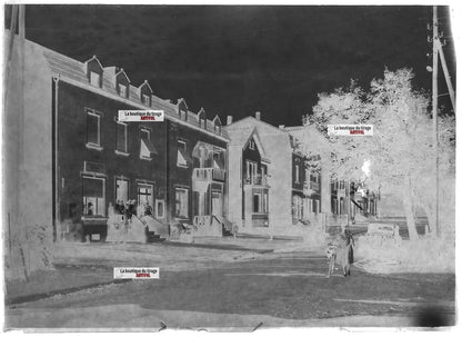 Plaque verre photo ancienne négatif noir et blanc 13x18 cm Falck rue de la gare
