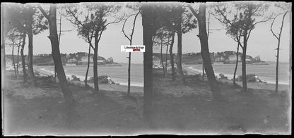 Perros-Guirec Trestraou, Plaque verre photo stéréo, négatif noir & blanc 6x13 cm
