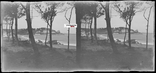 Perros-Guirec Trestraou, Plaque verre photo stéréo, négatif noir & blanc 6x13 cm