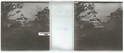 Abbaye, Plaque verre photo stéréoscopique, positif noir & blanc 4,5x10,7 cm