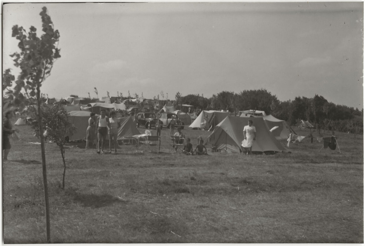 Plaque verre photo ancienne positif noir & blanc 13x18 cm camping Bidart voiture