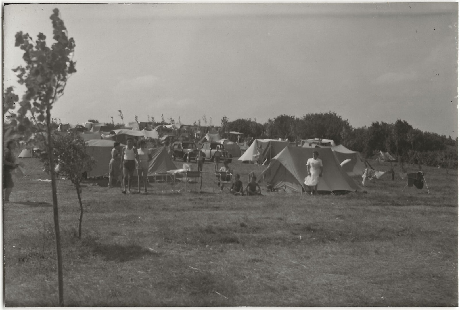 Plaque verre photo ancienne positif noir & blanc 13x18 cm camping Bidart voiture