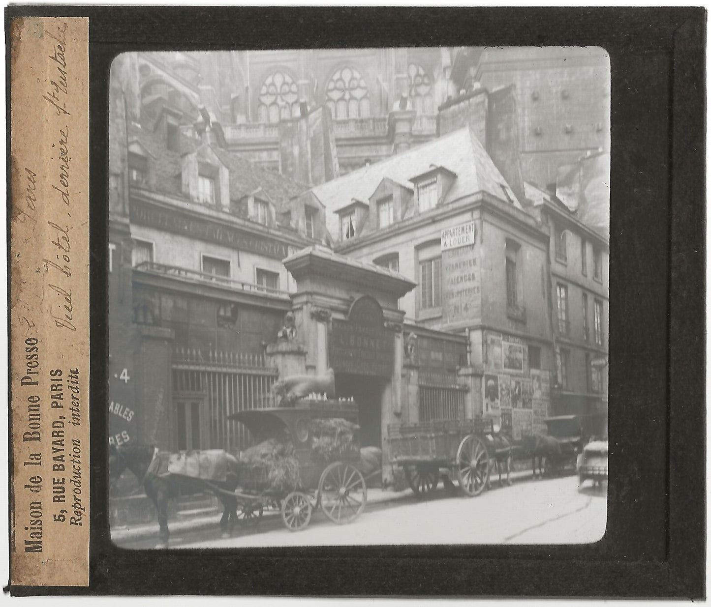 Hôtel de Royaumont, Paris, photo ancienne plaque de verre, positif 8,5x10 cm